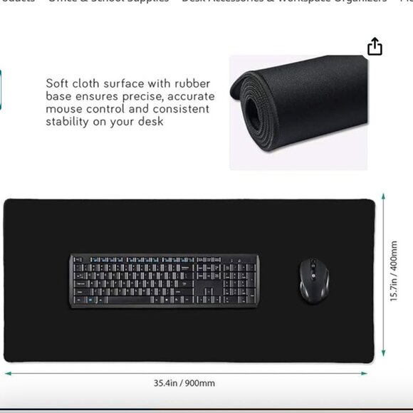 Mouse Pad - Classic Black Mouse Pad With Non-Slip Rubber Base NEW - Picture 4 of 7